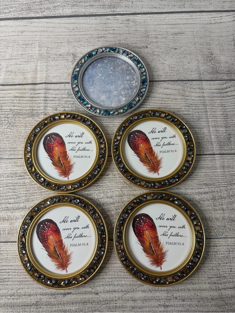 Set of 5 Coasters with Scripture on 4 Psalm 91:4